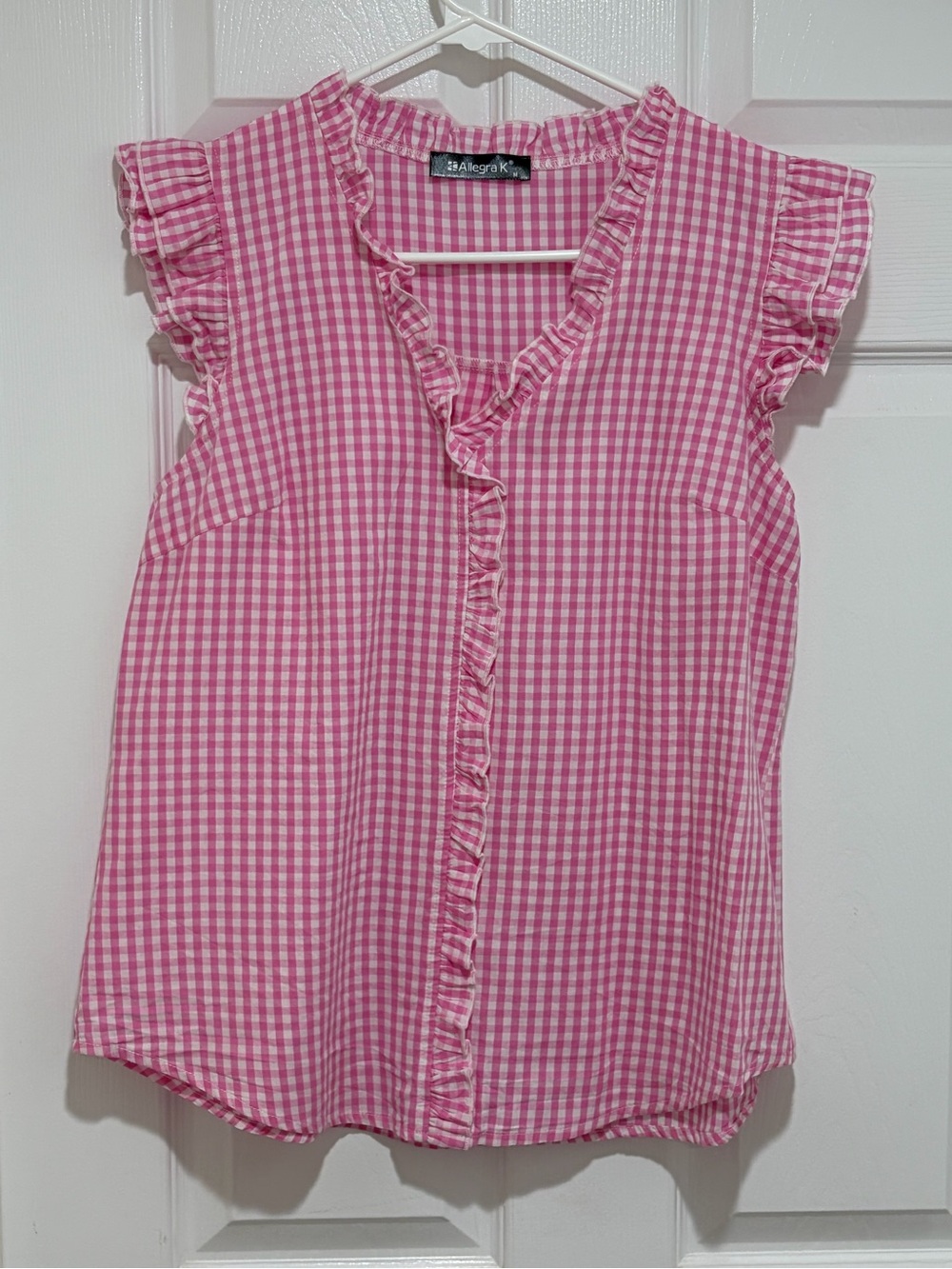 Women’s 100% Cotton Pink Gingham Ruffle Shirt~Size M